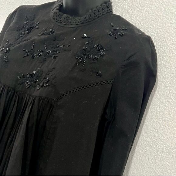 Urban Outfitters UO Boho Black Beaded Sequin Embroidered Long Sleeve Crop Top S - Picture 4 of 13